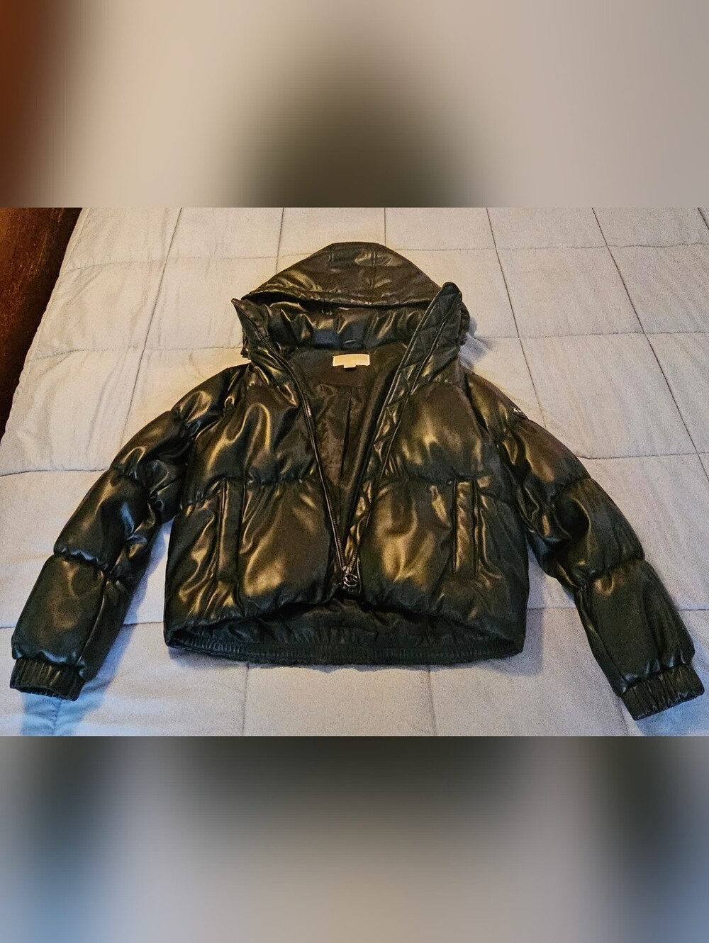 Michael Kors Black Short Puffer Jacket with Removable Hood